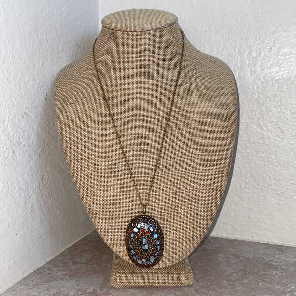 Tibetan Mother of Pearl Brass Pendant - Picture 6 of 8
